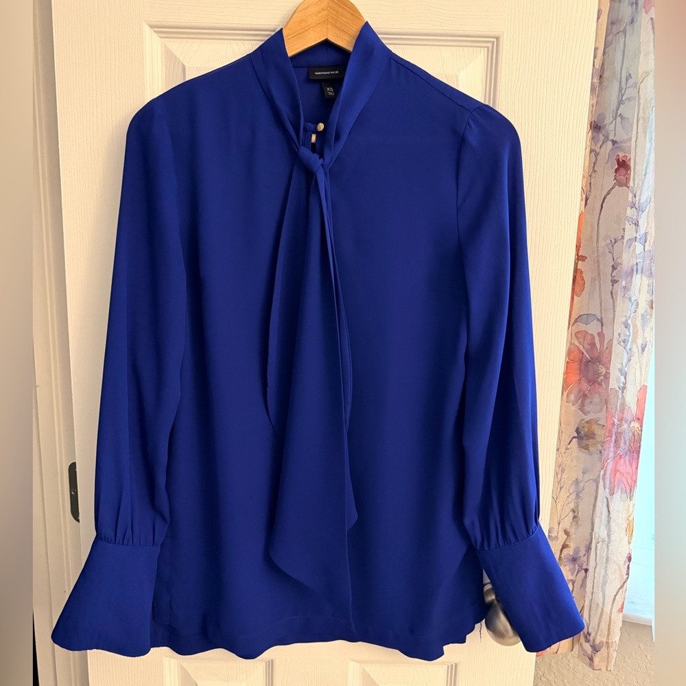 Women’s Royal Blue Tie-Neck Blouse